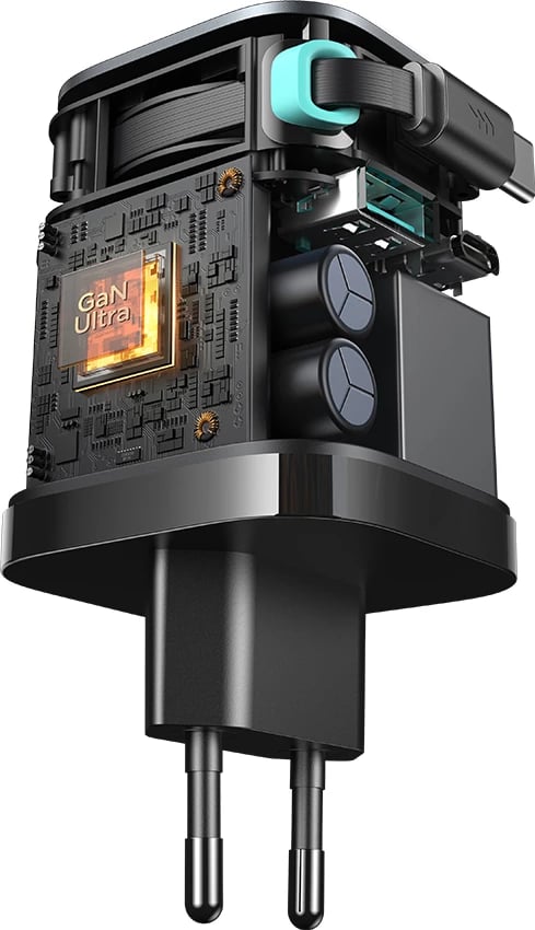 Karikues muri Joyroom JR-TCL02 GaN, 65W, 3 porta (USB-A, USB-C, kabllo USB-C), i zi