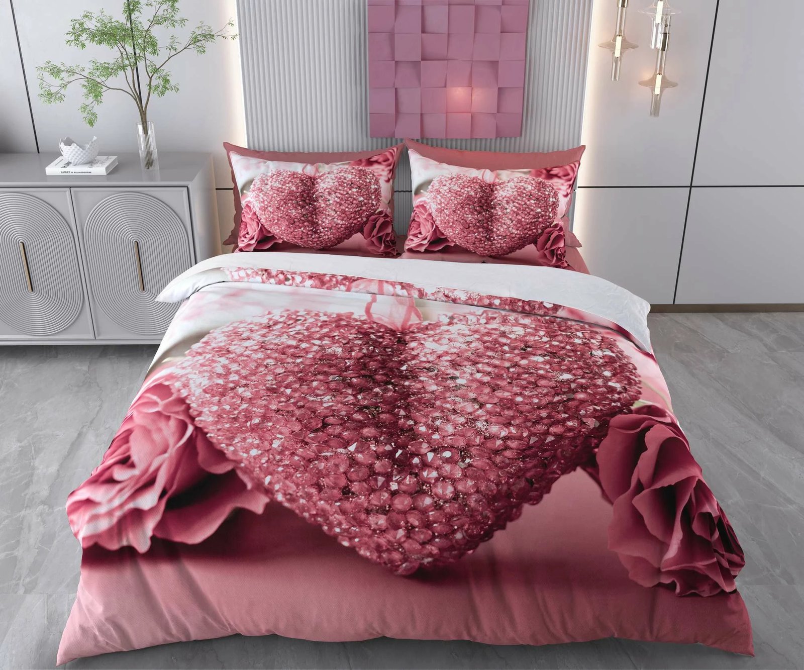 Set mbulesë për jorgan, një person, ngjyrë dusty rose dhe e bardhë, Dream