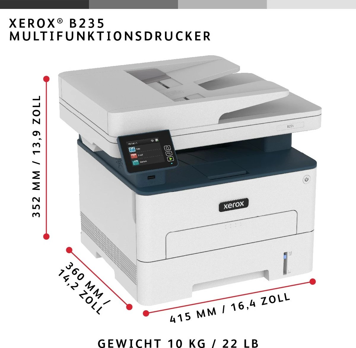 Printer multifunksional Xerox B235, laser, mono, wireless, duplex, A4, 251 fletë, bardhë/blu