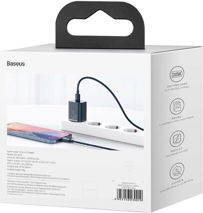 Karikues i shpejtë Baseus Super Si Quick Charger 1C, 20W, USB-C, Blu