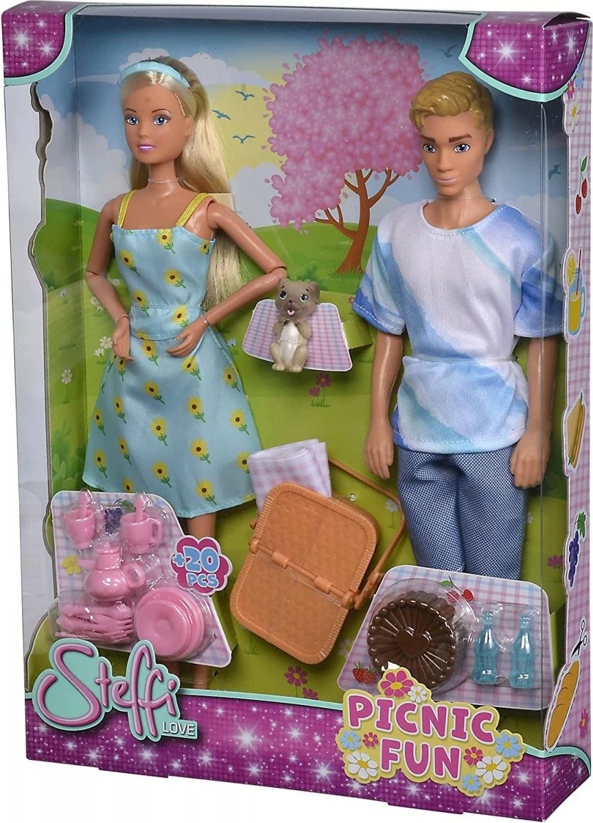 Set kukulla Steffi Love Simba, Steffi dhe Kevin në piknik, me qenush dhe 16 aksesorë