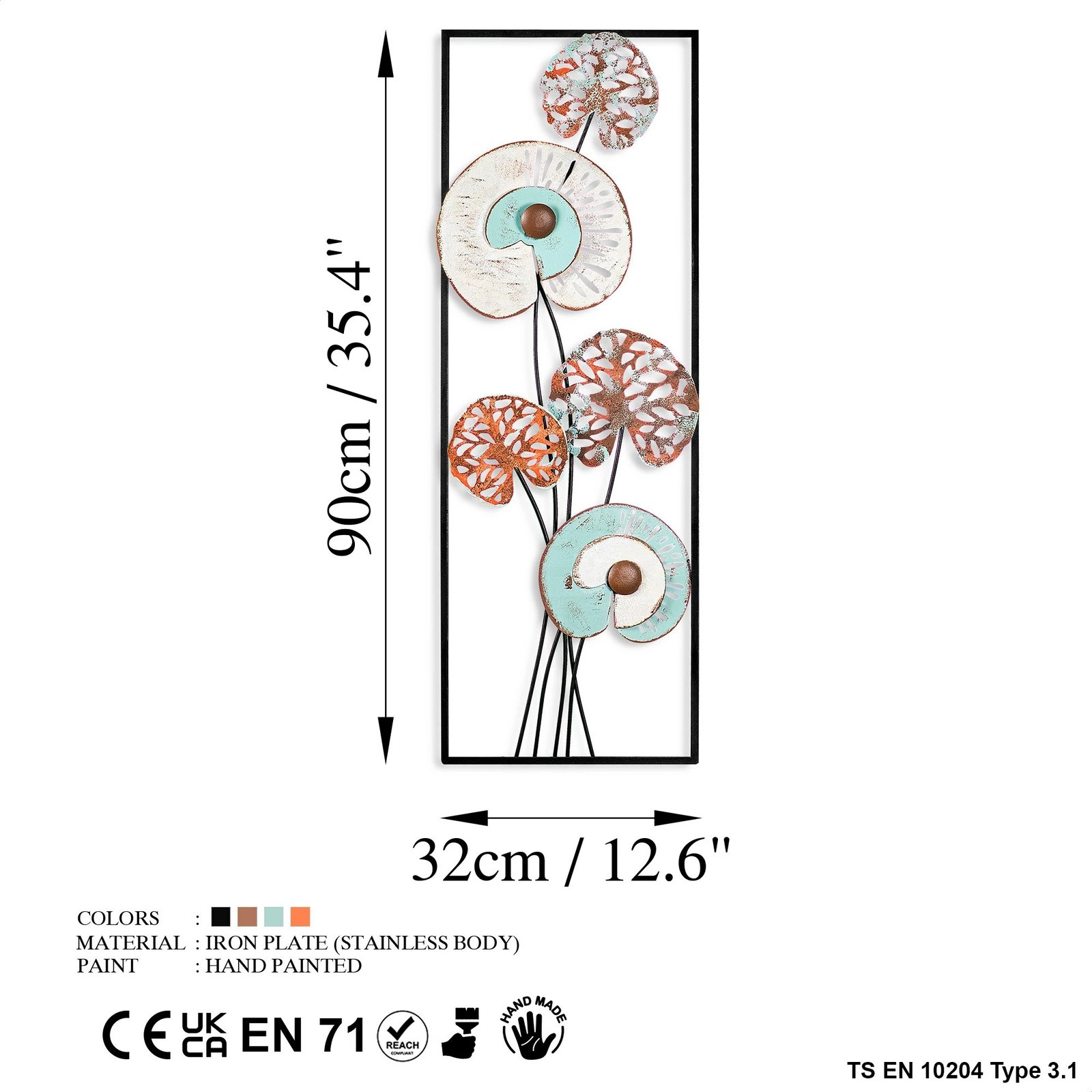 Aksesor dekorativ metalik për mur, Wallity, Grape Vine 3 (3), shumëngjyrësh, 32x90x4cm