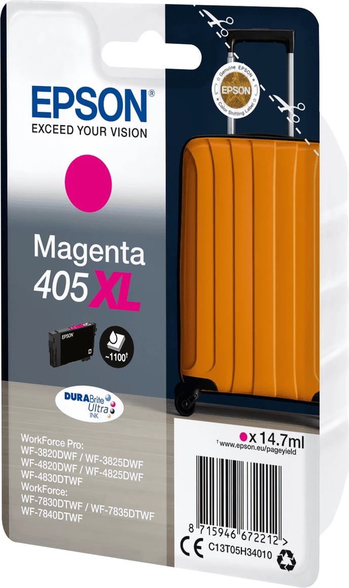 Fishek boje, Epson, 405XL / C13T05H34010, 14.7 ml, deri 1100 faqe, XL, Magenta