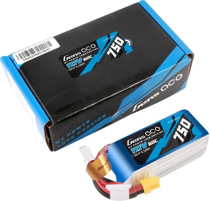 Bateri LiPo Gens Ace GEA7503S60X3, 750mAh, 11.1V, 60C, XT30, Blu