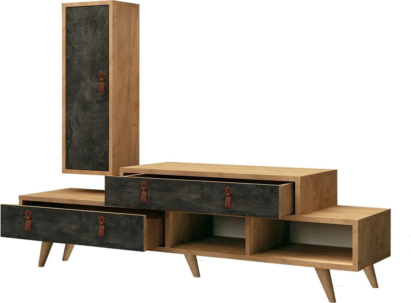 Komodë TV Skye Decor, Joseph, ngjyrë lis dhe gri e errët