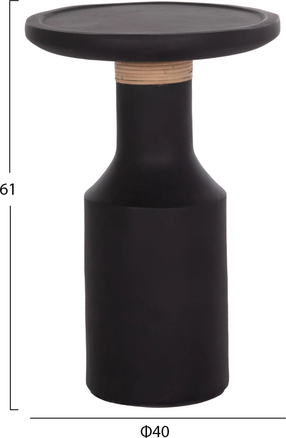 Tavolinë anësore TRED(T), fibër-cement, e zezë, ratan natyral, FH18169.01, 40x61cm