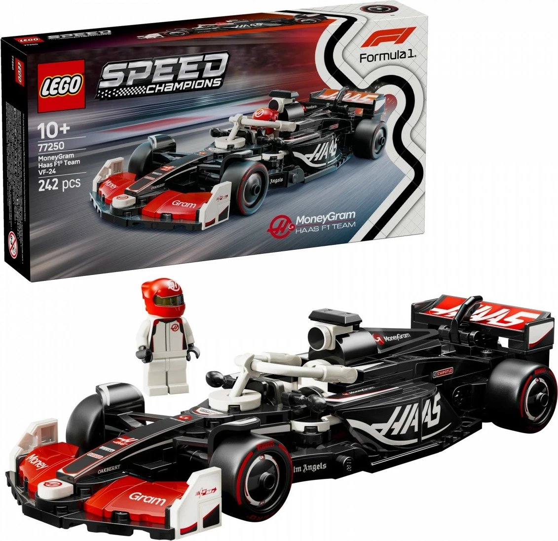 Set LEGO Speed Champions F1 Car MoneyGram Haas Team VF-24, 242 pjesë, për fëmijë 10+, Plastikë