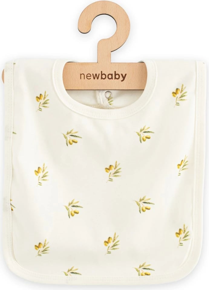 baveta bebe, New Baby, Olives, 100% pambuk organik, me kapëse snap, bezhë