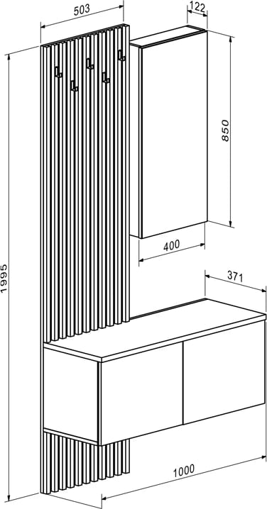 Mobilje hyrëse Arika, ngjyrë sonoma-bardhë, 100x37x199.5cm