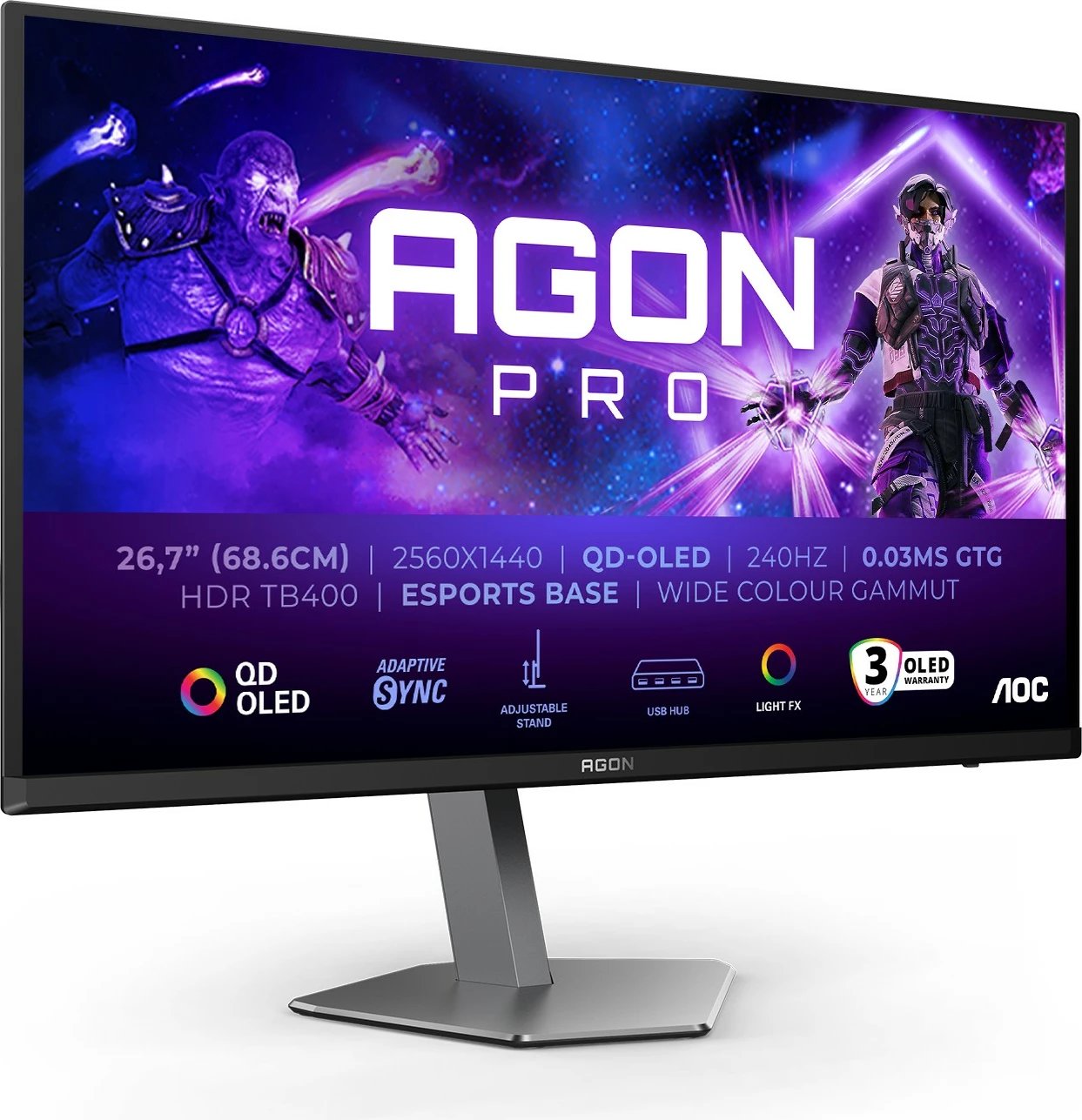 Monitor AOC AG276QZD2, 27", QHD 2560x1440, QD-OLED, 240Hz Monitor AOC AG276QZD2, 27", QHD 2560x1440, QD-OLED, 240Hz
