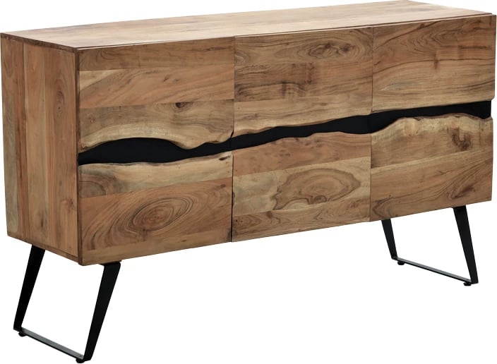 Komodë Imena, dru akacie i fortë, ngjyrë natyrale, këmbë metalike të zeza, 148x43.5x86cm