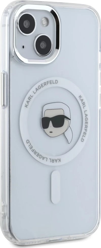 Mbështjellës Karl Lagerfeld IML Metal Karl Head MagSafe për iPhone 15, Bardhë