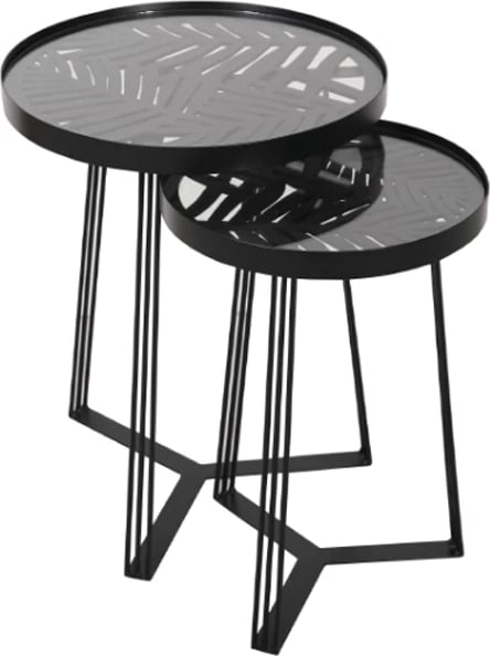 Set tavolina anësore Jungle, 2 copë, e zezë me dizajn, 40x40x50