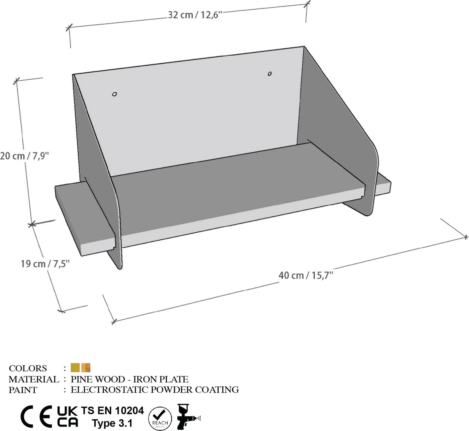 Raft muri Hanah Home, kornizë metalike ngjyrë ari, 40x20x19cm