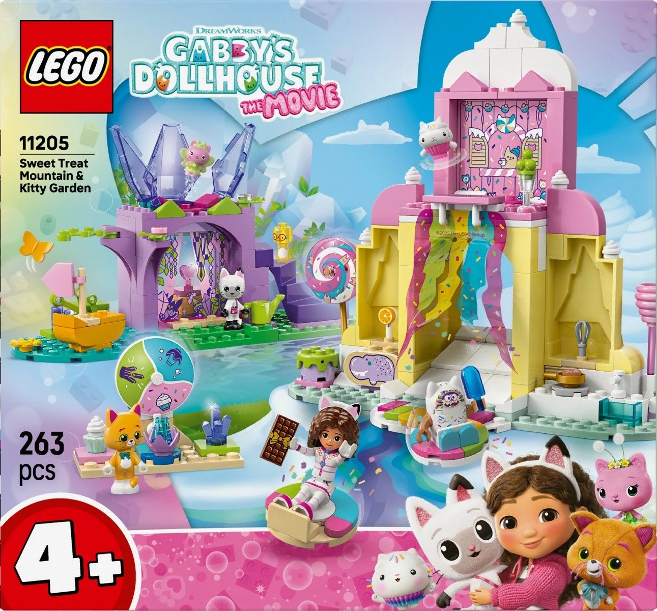 Set LEGO Gabby's Dollhouse 11205, 263 pjesë, Sweet Treat Mountain & Kitty Garden, për fëmijë 4+