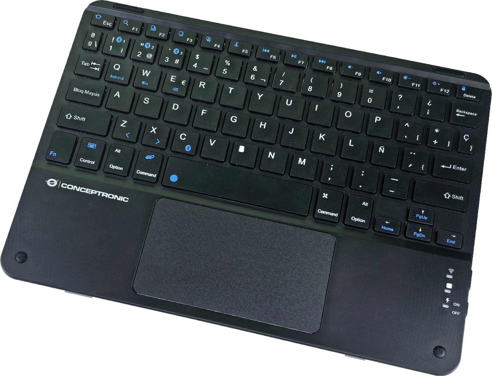 Tastierë wireless Conceptronic, QWERTY spanjoll, touchpad, Bluetooth, e zezë