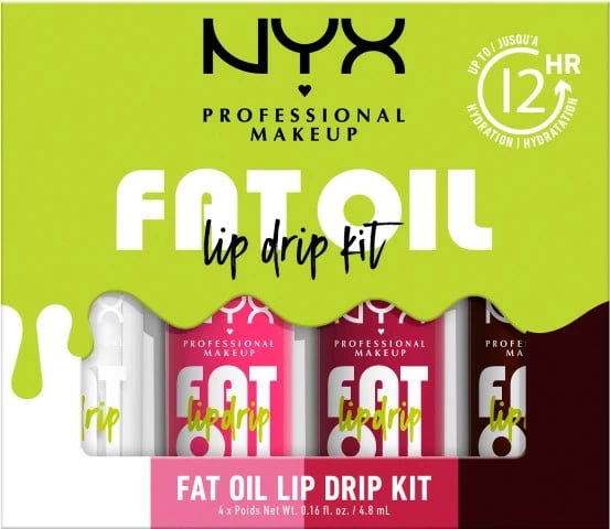 Set vajrash për buzë NYX Professional MakeUp Fat Oil Lip Drip Kit për femra, multicolor, 4 copë