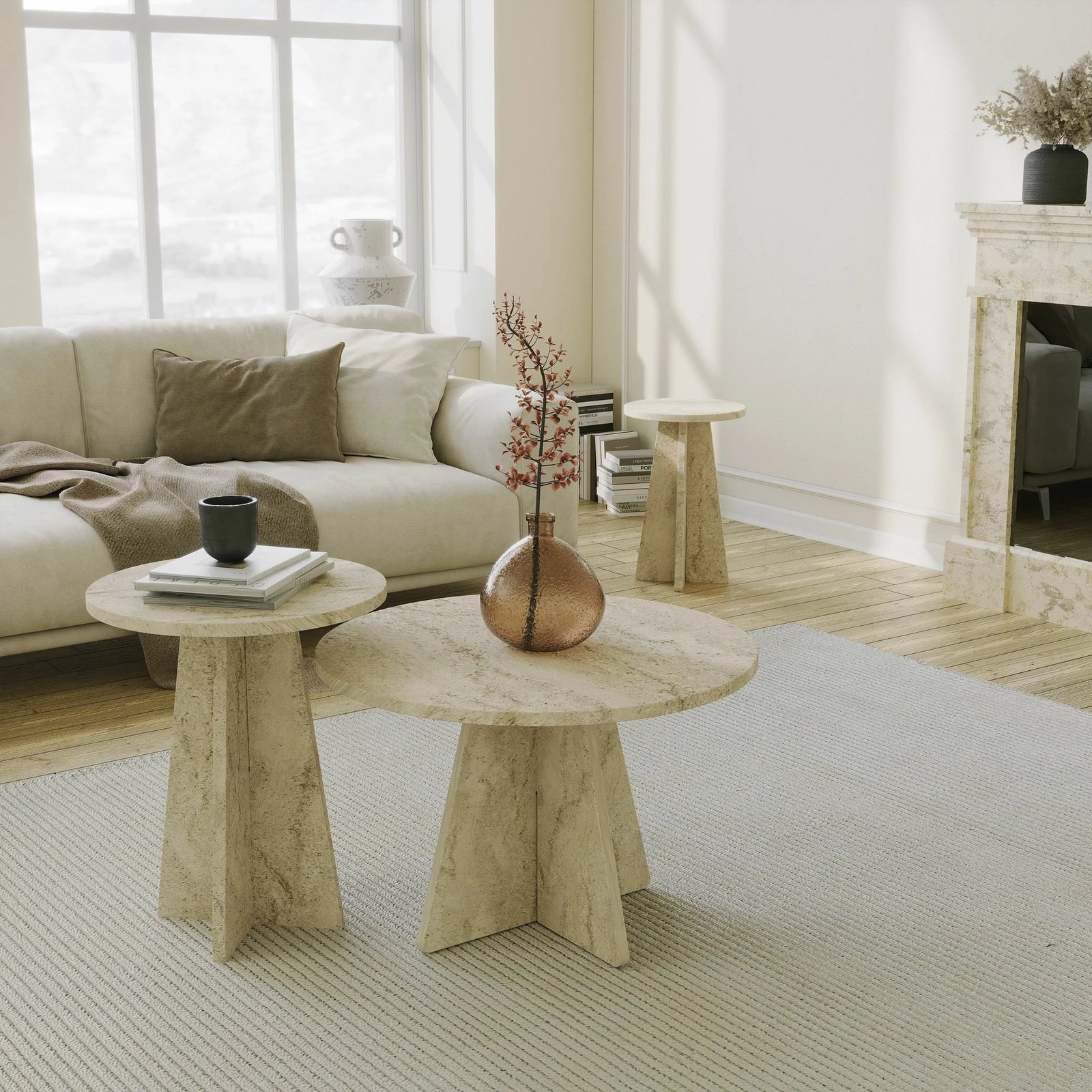 Set tavolinash kafeje Skye Decor, ngjyrë travertine, 3 copë