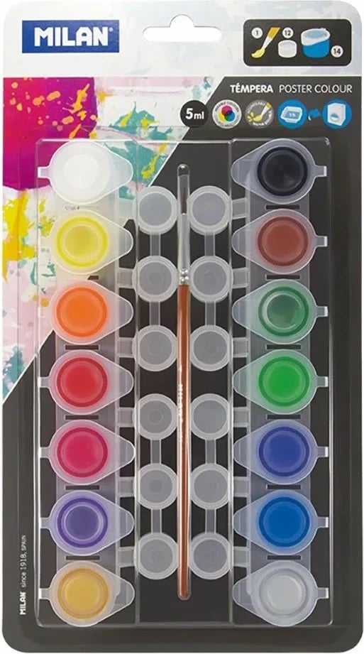 MILAN TEMPERA 14X5ML + BRUSHE BWM10244