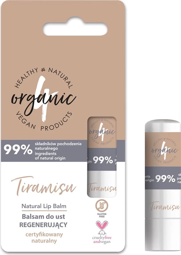 Balsam për buzë 4organic Regenerating Tiramisu për femra, 5g