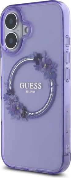 Mbështjellës Guess IML Flowers Wreath MagSafe për iPhone 16, vjollcë Mbështjellës Guess IML Flowers Wreath MagSafe për iPhone 16, vjollcë