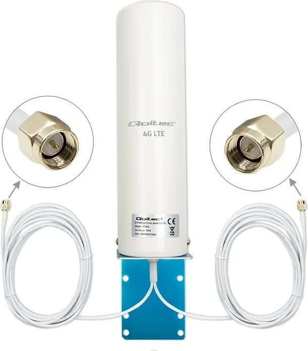 Antenë 4G LTE Qoltec 57044, omnidireksionale, 5dBi, e bardhë, për jashtë