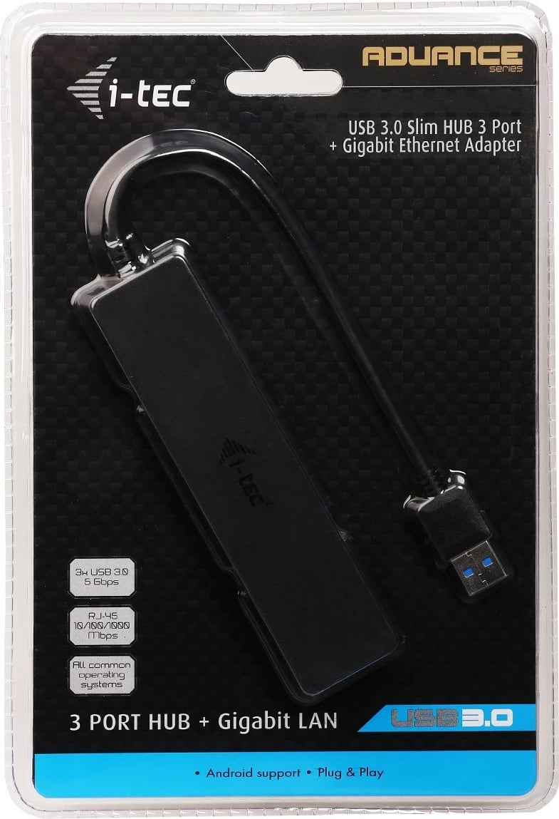 USB HUB me 3 porta + Gigabit Ethernet, i-tec Advance, VIA VL813/ASIX AS88179, i zi