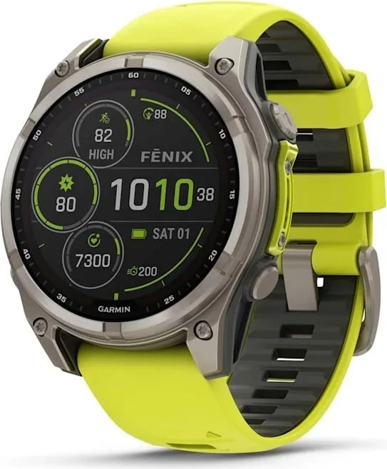 Smartwatch Garmin fenix 8, 47 mm, 32 GB, Titanium, rrip silikoni, e verdhë