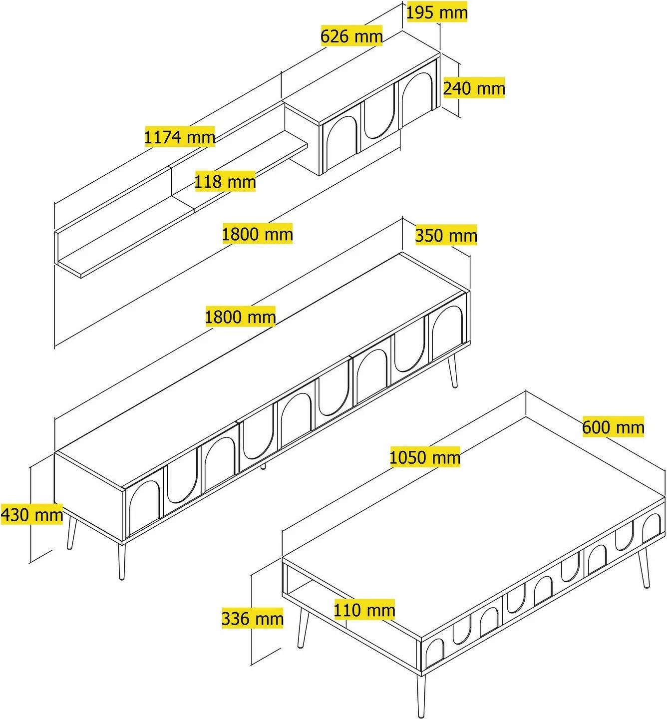 Set mobiljesh për dhomë dite, Skye Decor Lyon 3, krem, ari
