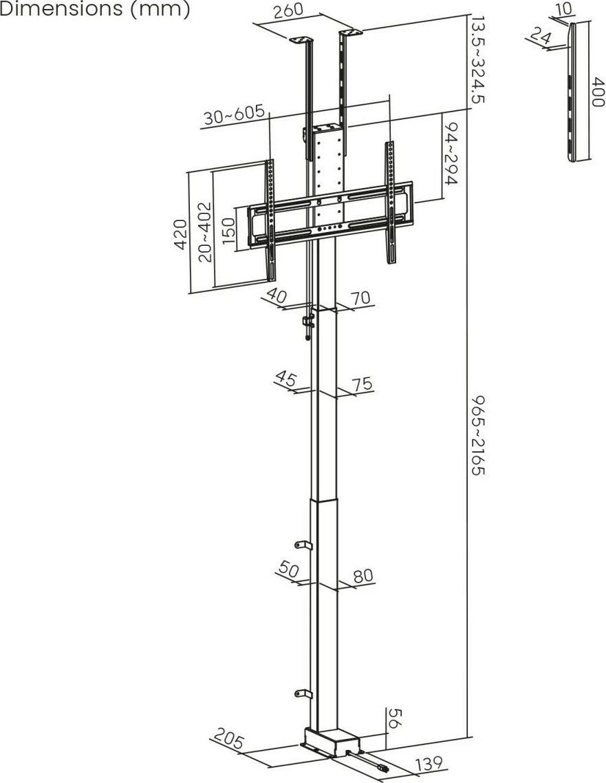 Mbajtës TV elektrik, Maclean MC-125, 43-88", 60 kg, VESA 600x400, i zi