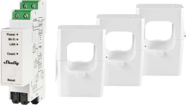Matës energjie Shelly Pro 3EM-400, AC, 400 A, 50 - 60 Hz, 3 W, 100 - 260 V, 19 mm