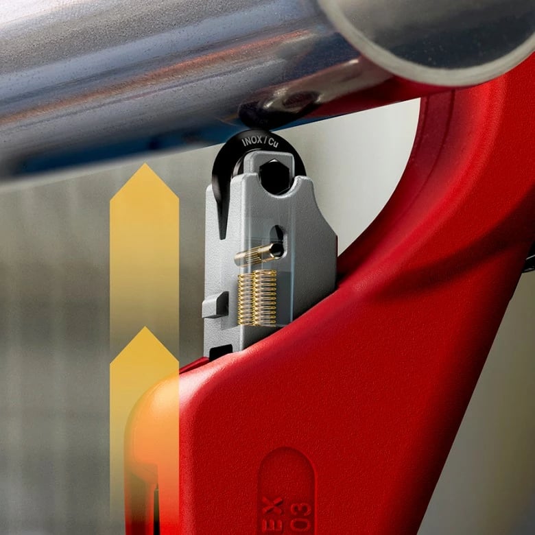 Prerëse tubash Knipex 90 31 03 BK, për bakër, bronz, çelik, 260mm, blu/kuqe