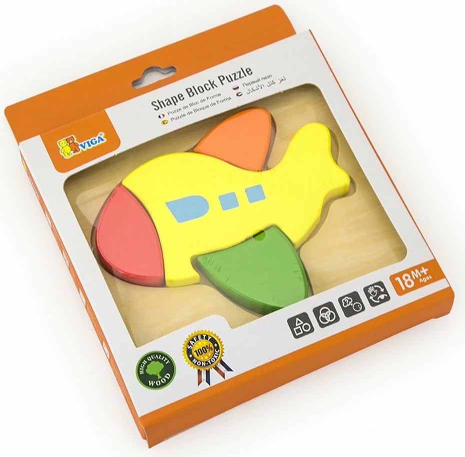 puzzle druri, Viga, Airplane, 4 copa, bazë me kontur, 145x145x18 mm, multicolor