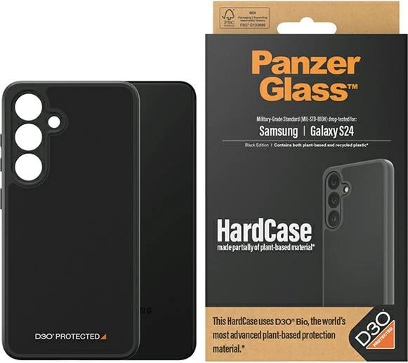Mbështjellës PanzerGlass HardCase me D3O Bio për Samsung Galaxy S24, Transparent dhe Zi