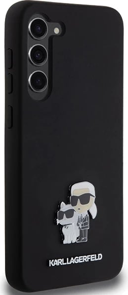 Mbështjellës Karl Lagerfeld Silicone Karl & Choupette Metal Pin për Samsung Galaxy S23+, i zi