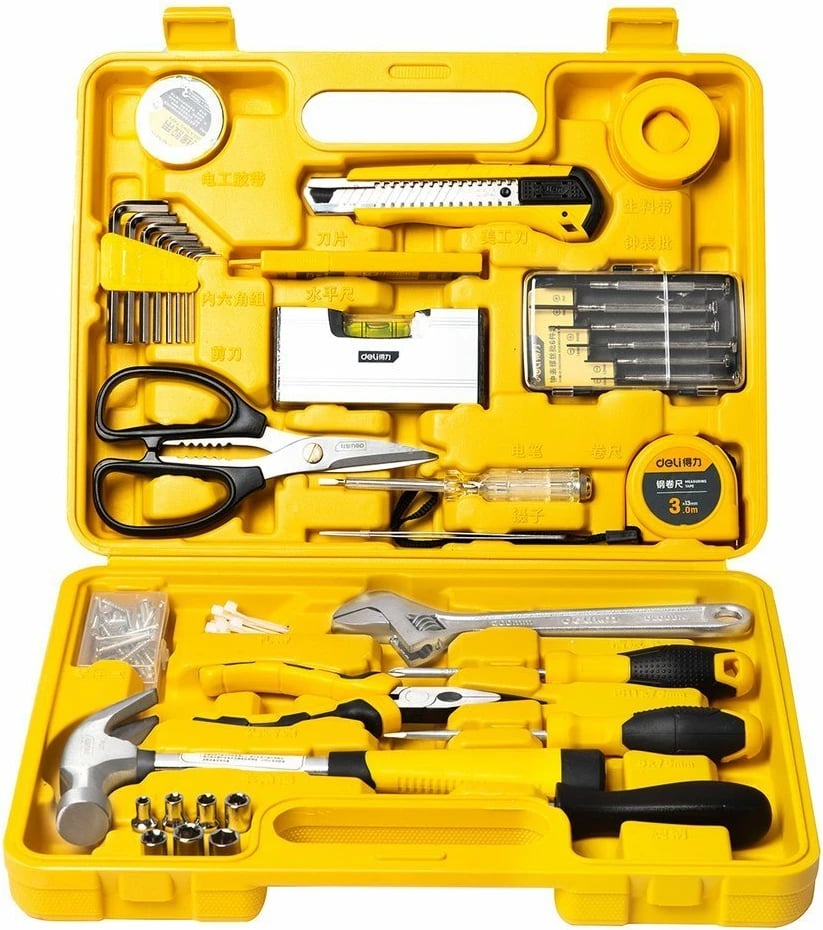Set veglash Deli Tools EDL1038J, 38 copë, me kasë, e verdhë