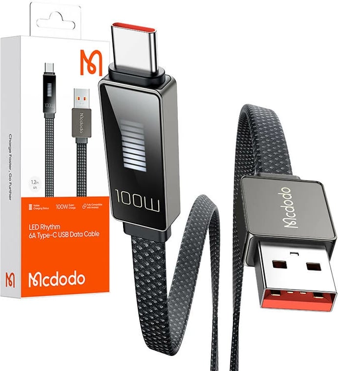 Kabllo USB në USB-C Mcdodo CA-4980 me ekran LED, 1.2m, e zezë