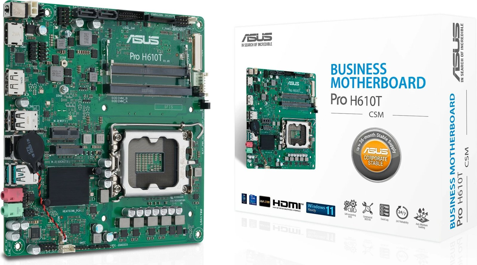 Pllakë amë ASUS Pro H610T-CSM, LGA 1700, DDR5-SDRAM, mini ITX
