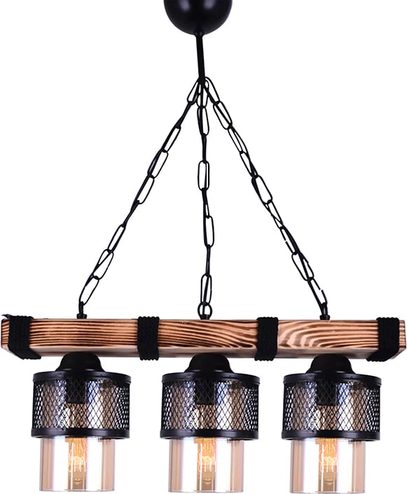 Dritë tavani me 3 llamba PWL-1046 E27, ngjyrë e zezë-dru arre, 50x15x65cm