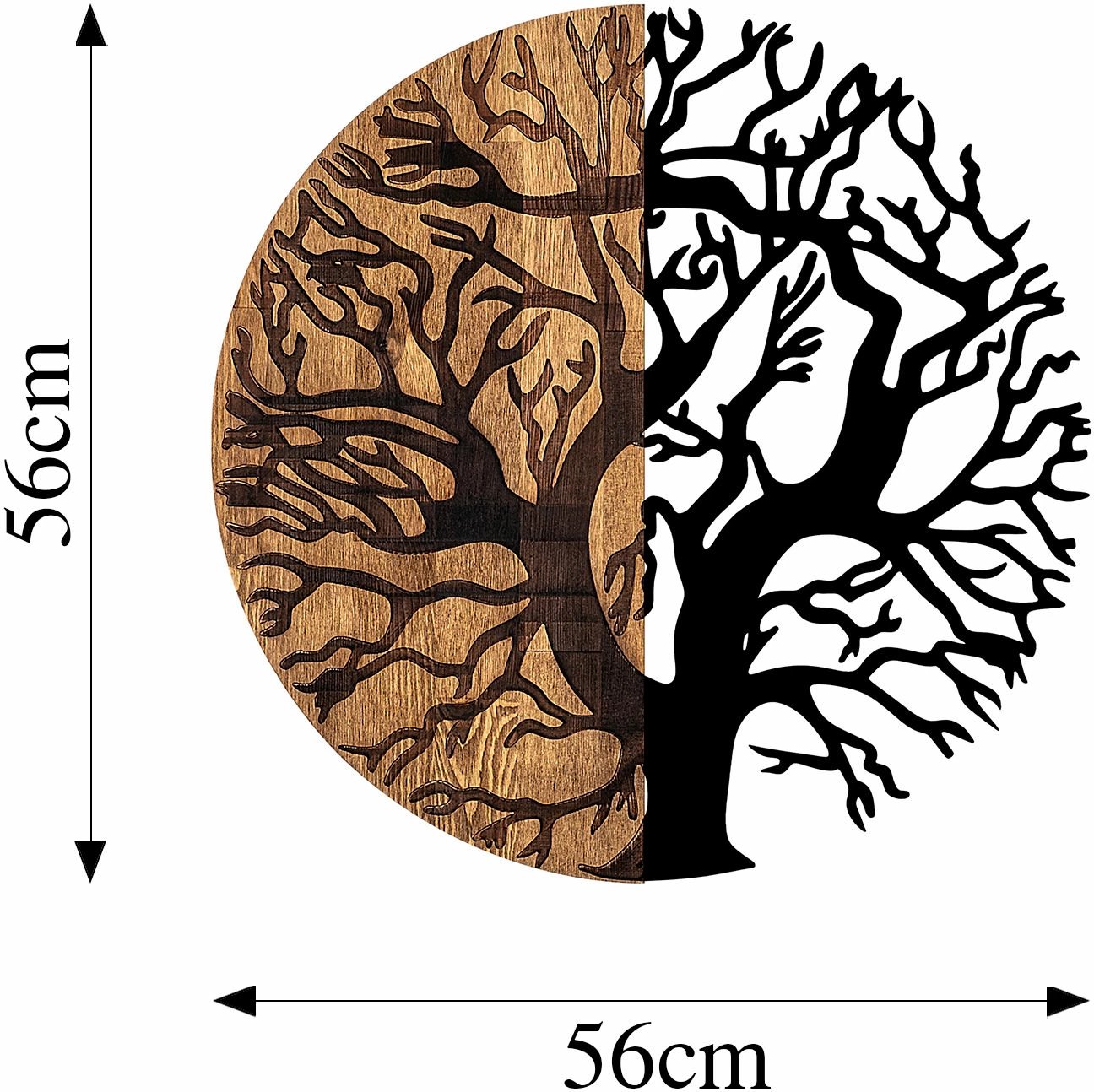 Aksesor dekorativ muri prej druri, Wallity, Monument Tree - 320, ngjyrë e zezë dhe arre, Ø56cm
