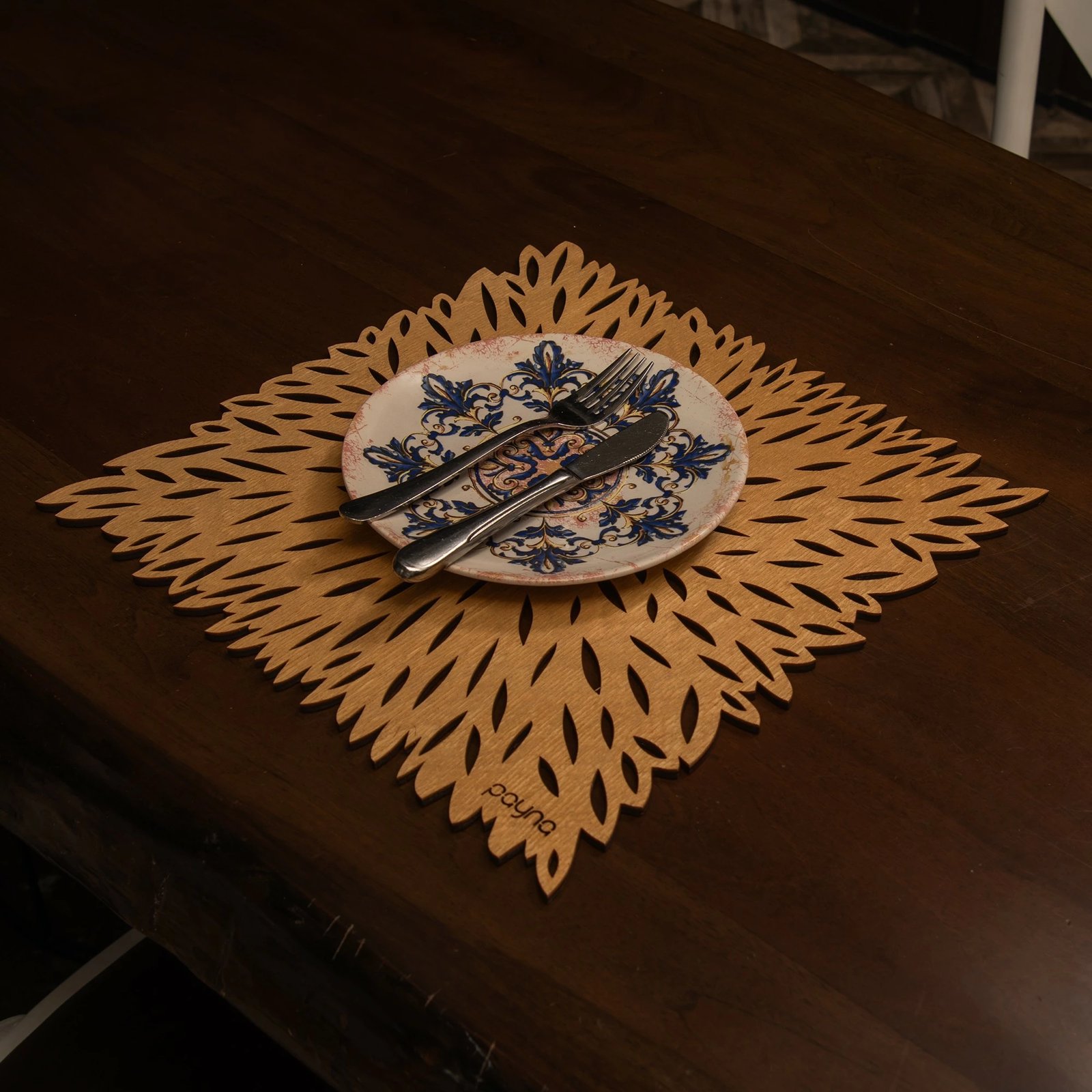 Set nënshimesh tavoline prej druri, 6 copë, model Hermia, ngjyrë mjaltë