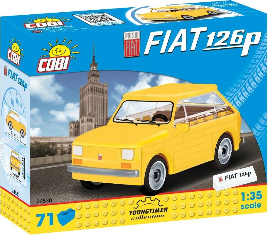 Set ndërtimi Cobi Klocki Fiat 126p, 71 pjesë, e verdhë