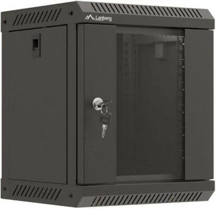 Kabinet RACK montim muri, Lanberg WF11-3306-10B, 10", 6U, 300x300 mm, derë xhami, IP20, ngjyrë e zezë