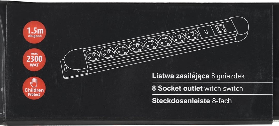 Kabllo vazhduese Maclean MCE11, 1.5 m, 8 priza, e zezë