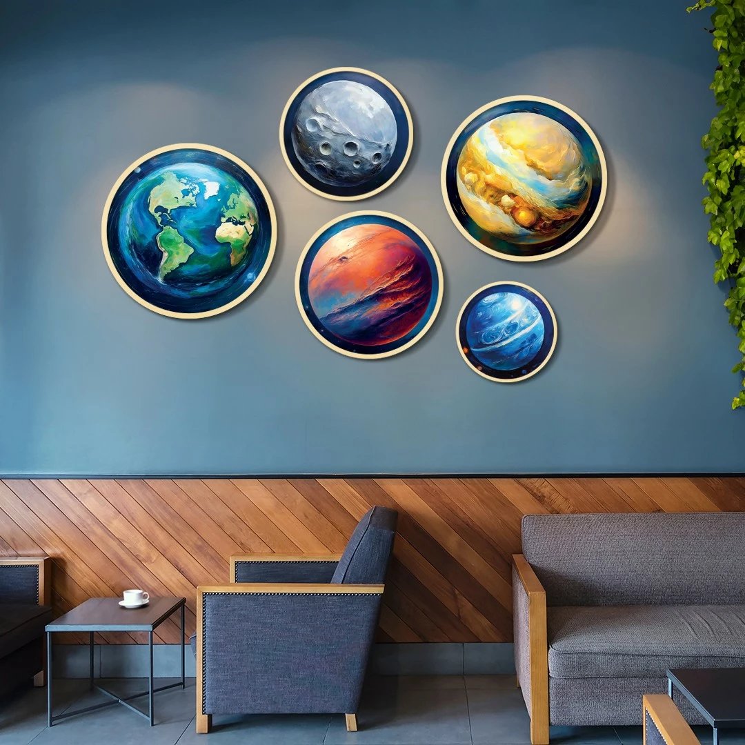 Set pikturash dekorative me kornizë MDF, shumëngjyrëshe, 5 copë, Wallity, Yats-27