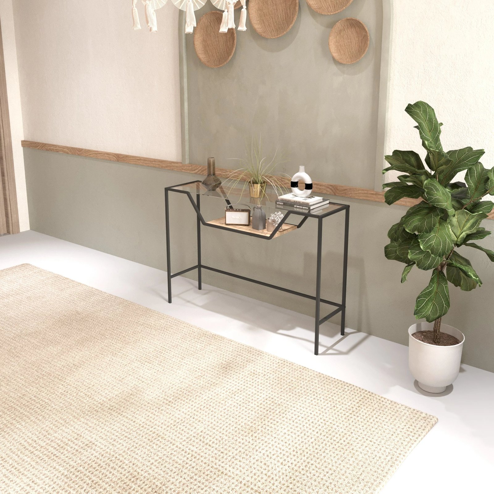 Konsolë Hanah Home, Lala, e zezë, xham