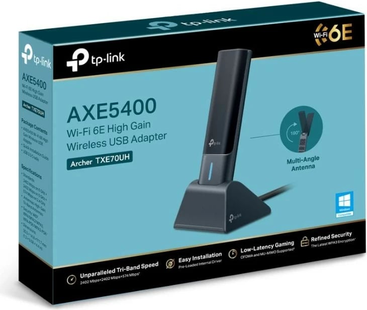 Adapter rrjeti USB TP-LINK Archer TXE70UH AXE5400, WiFi 6E, me dy antena, i zi