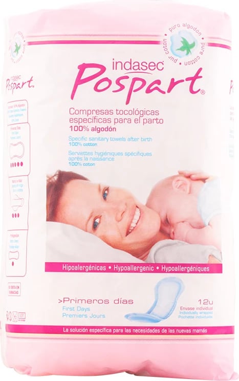 Kompresa pas lindjes INDASEC Pospart 12 copë pambuk