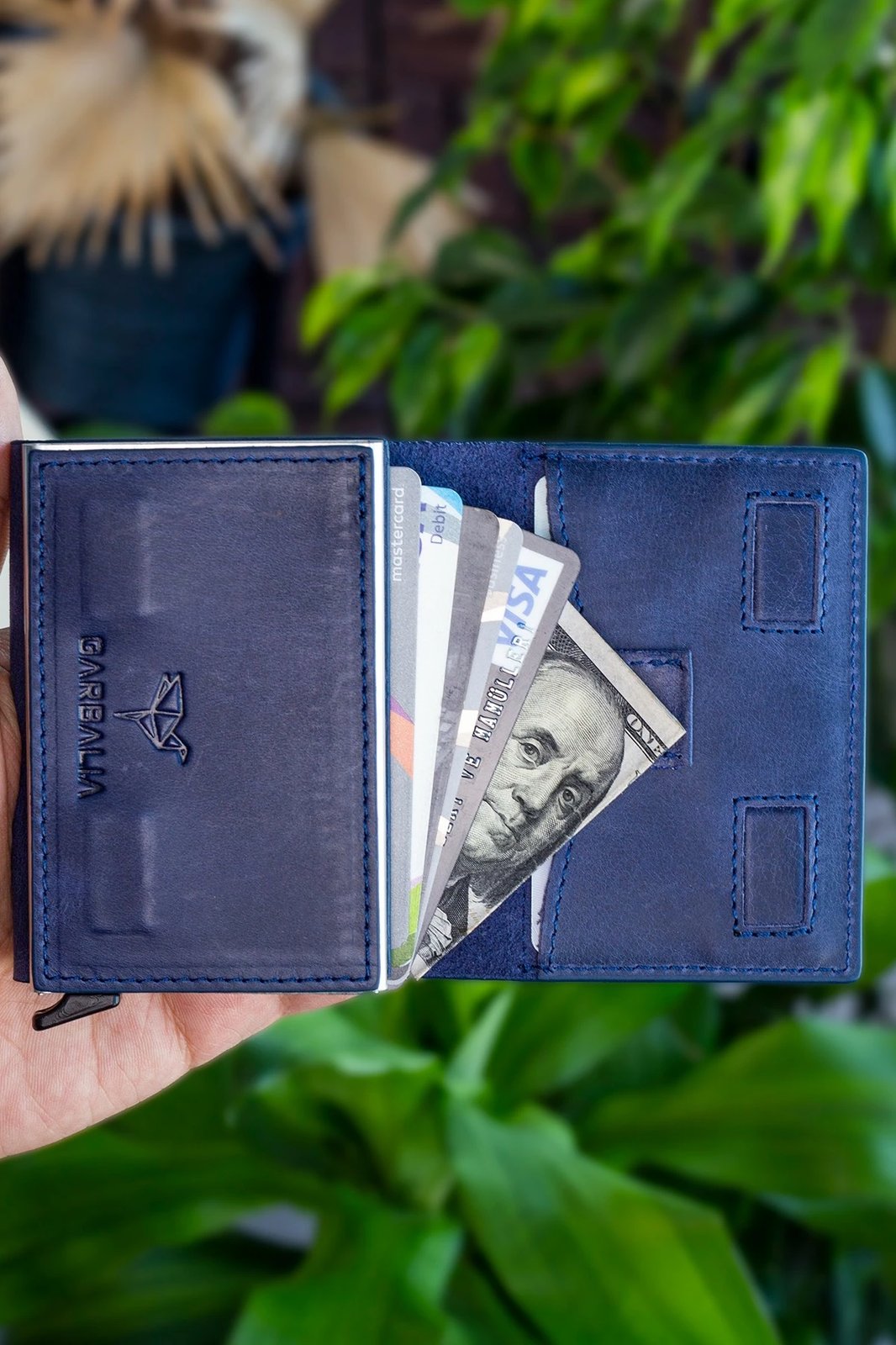 Mbajtës kartelash, lëkurë origjinale, ngjyrë blu e errët, Zoozie Bags