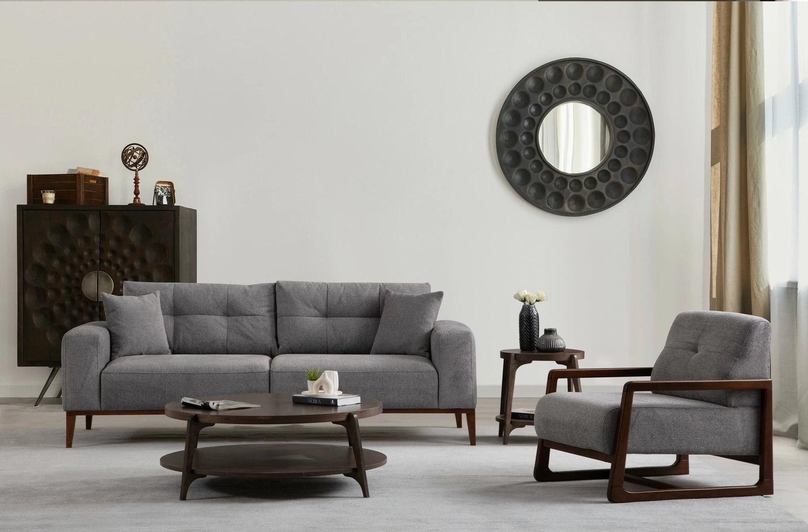 Divan-krevat treshe, ngjyrë gri e çelët, Sinor 3 vendësh